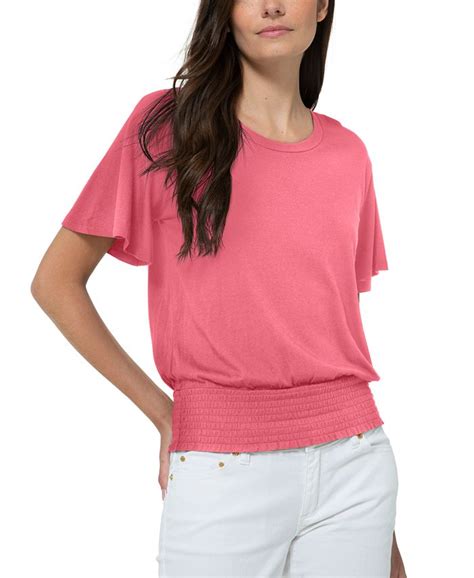 womens michael kors shirts|michael kors smocked waist top.